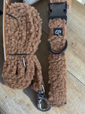 Lucy & Co Teddy Dog Collar & Leash Set Brown Large NWT